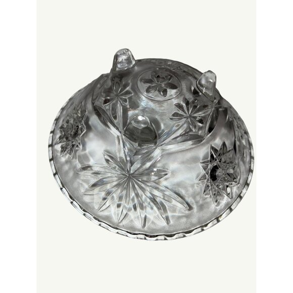 Vintage Starburst Pattern Clear Glass Footed Bowl - Picture 7 of 11